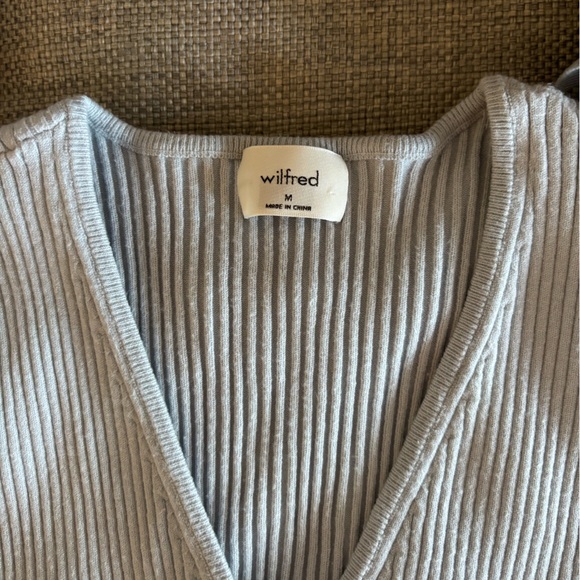 Aritzia Wilfred Light Blue Knit Short Sleeve Wrap Tie Top - Picture 3 of 6